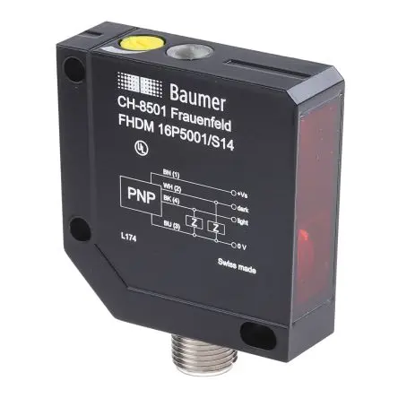 Produktfoto 1 von Baumer FHDM 16P Kubisch Optischer Sensor, Diffus, PnP Ausgang, 4-polig M8