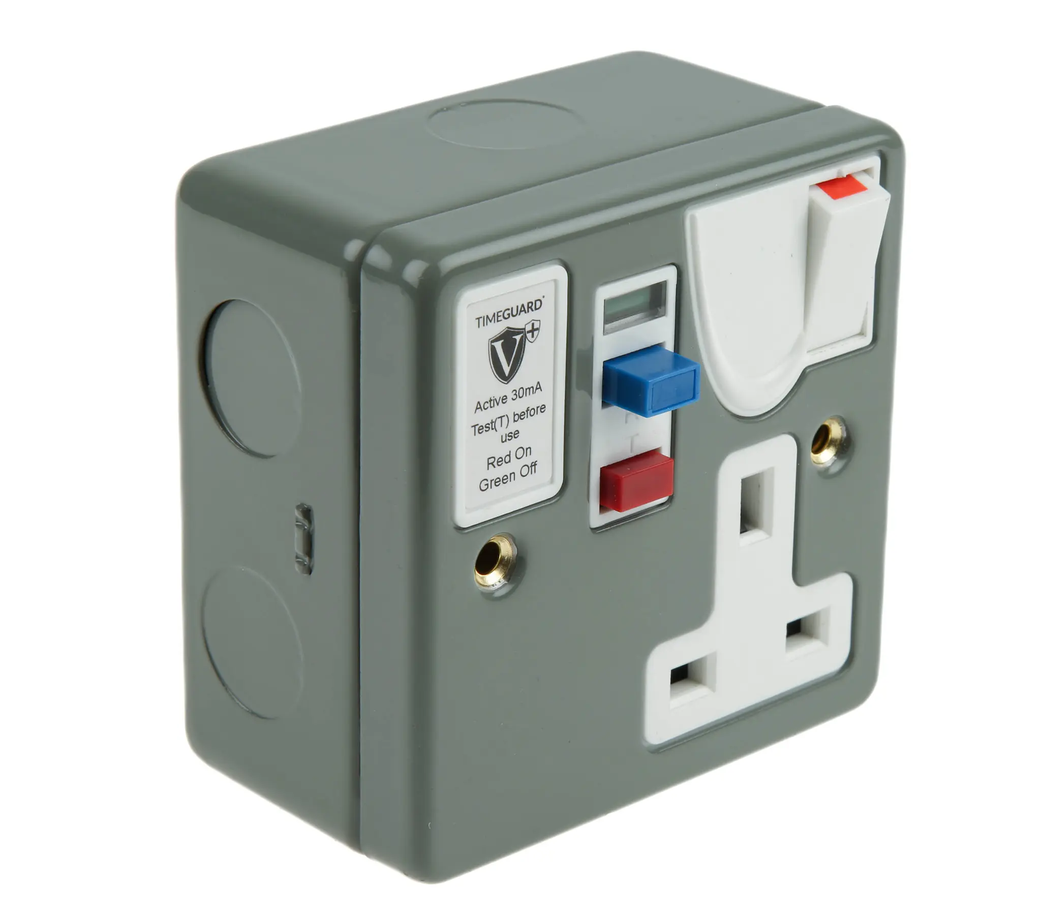 Produktfoto 1 von Timeguard 13 A RCD Dose Kunststoff, Metall, Typ G – Britisch, 1-fach Aktiv Oberfläche, Versenkt Weiß, Metall Geschaltet