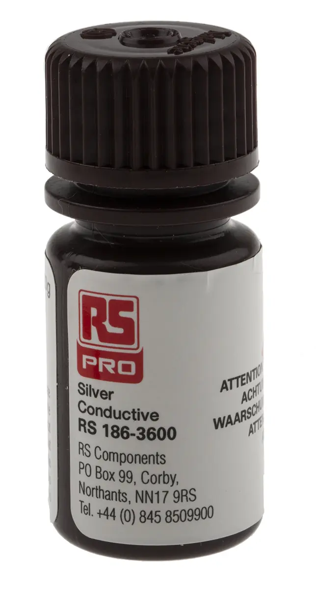 Produktfoto 1 von RS PRO Leitlack Acryl Harz Leiterplatte, Hohe Temperatur Silber, Flasche 20 g