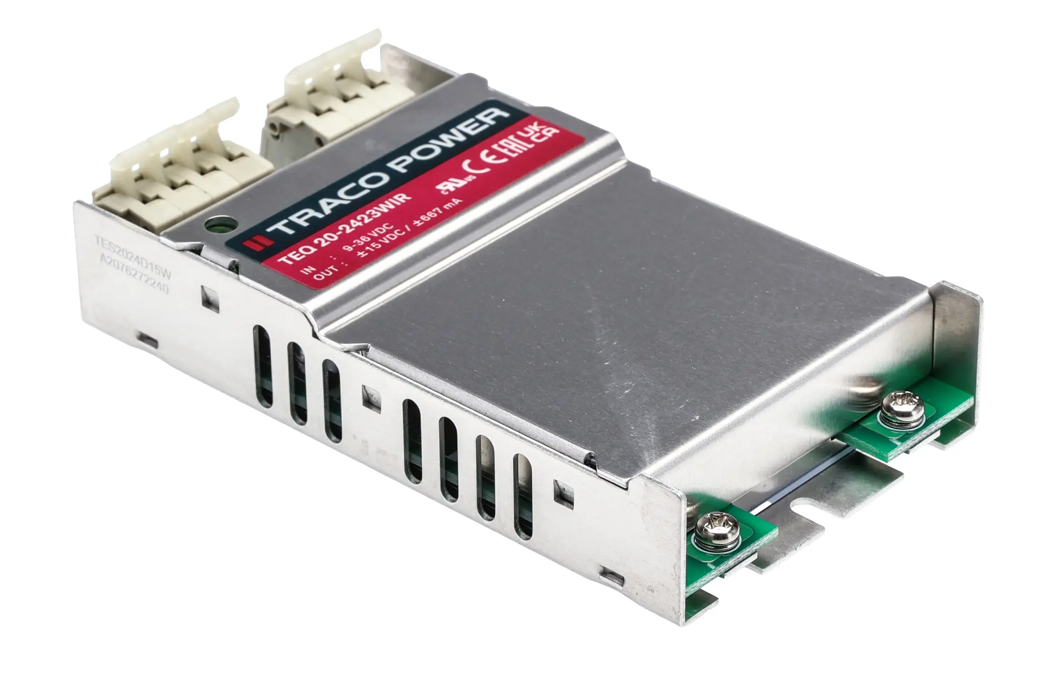 TRACOPOWER TEQ 20WIR DC/DC-Wandler 20W 24 V dc IN, ±15V dc OUT / 667mA Gehäusemontage 2.25kV dc isoliert