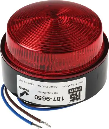 Produktfoto 1 von RS PRO Xenon Filament/Warnsummer Signalleuchte 230V ac Rot Bolzen, SMD, Ø 76 mm x 50 mm IP64