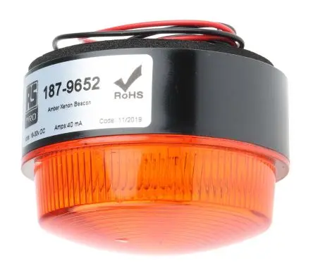 Produktfoto 1 von RS PRO Xenon Filament/Warnsummer Signalleuchte 30V dc Gelb Mit Gewindebolzen, Oberfläche, Ø 76 mm x 50 mm IP64
