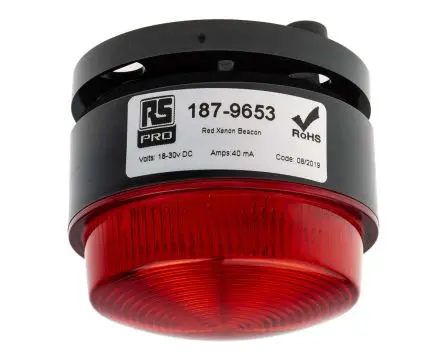 Produktfoto 1 von RS PRO Xenon Filament/Warnsummer Signalleuchte 30V dc Rot Mit Gewindebolzen, Oberfläche, Ø 76 mm x 50 mm IP64