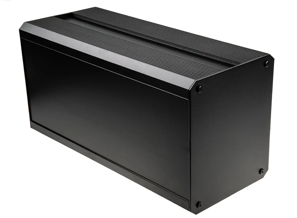 Produktfoto 1 von RS PRO EAB; Kühlkörpergehäuse; Aluminium-Strangpressprofil; Schwarz IP40 Breite 200 mm Höhe 175 mm Länge 400 mm