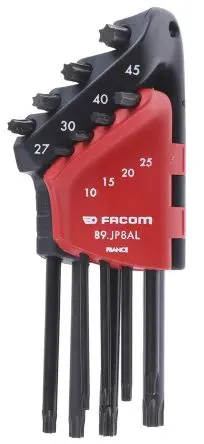 Produktfoto 1 von Facom TORX®-Schlüsselsatz L-Form lang Edelstahl 8-teilig, T10 - T15 - T20 - T25 - T27 - T30 - T40 - T45