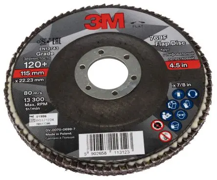 Produktfoto 1 von 3M 769F Zirkonoxid Aluminium Lamellenscheibe Ø 115 mm Fein, Korngröße P120 10 pro Paket