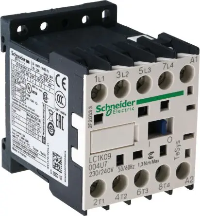 Produktfoto 1 von Schneider Electric TeSyS K Schütz 220V ac, 240 V ac-Spule, 4-polig, 690V ac / 20 A 240V ac 4 Schließer Sicherheit