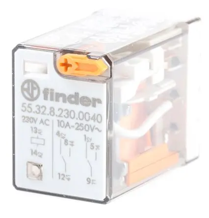 Produktfoto 1 von Finder 55 Leistungsrelais 230V ac Spule 2-poliger Umschalter 10A 17 kΩ 1.5 W