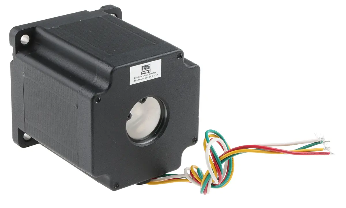 Produktfoto 1 von RS PRO Hybrid 1.8 ° Schrittmotor 2.56 V / 5.5 A 7 Nm, 85.85 x 85.85 mm Wellen-Ø 12.7 mm