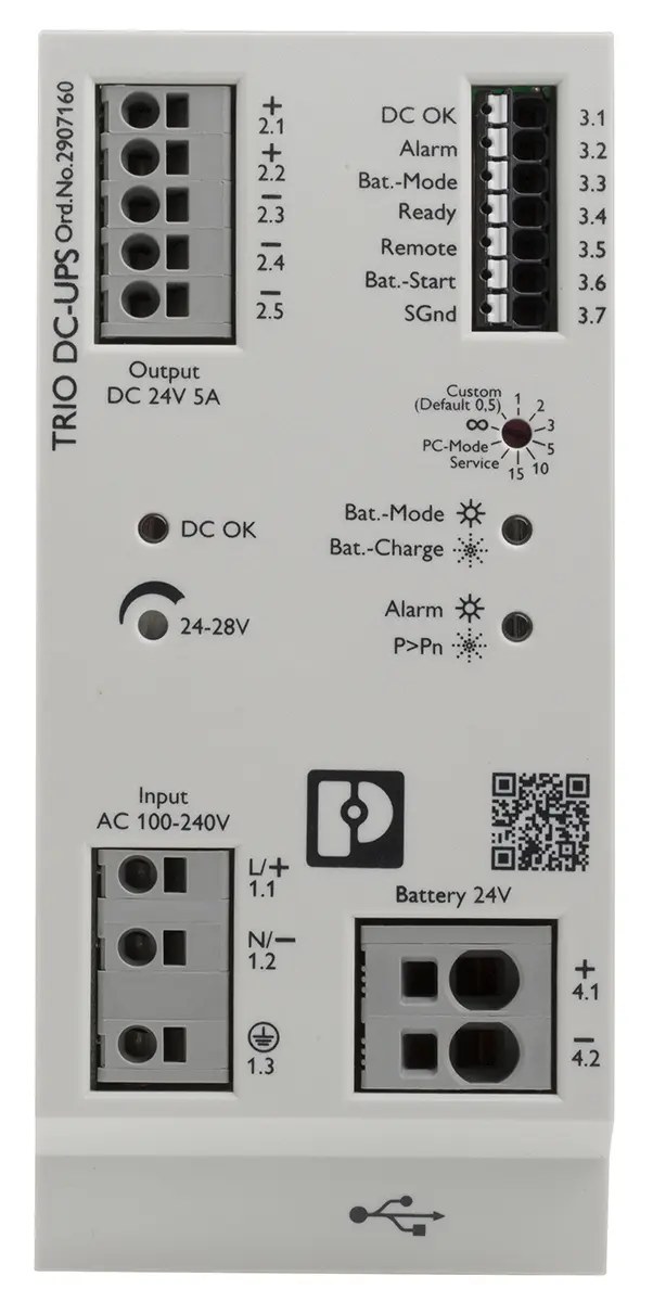 Produktfoto 1 von Phoenix Contact TRIO-UPS DIN-Schienen USV Stromversorgung 120W, 24V dc / 5A, Modbus RTU