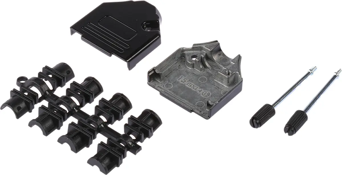 Produktfoto 1 von MH Connectors MHDTZK-BK D-Sub-Gehäuse Gerade, 15-polig, D: D-Sub-Gehäuse Zugentlastung, Schwarz, Größe A, aus Zink