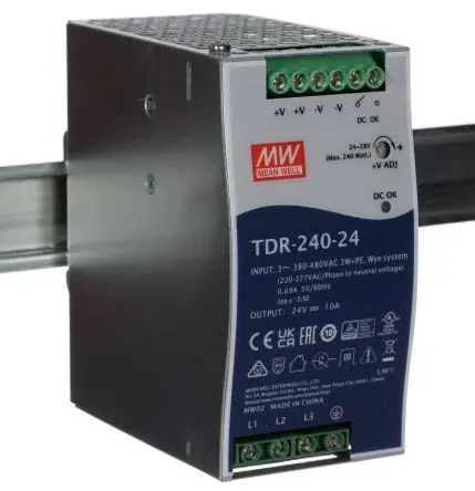 Produktfoto 1 von MEAN WELL TDR DIN-Schienen Netzteil Geschalteter Modus 780 V dc, 550V ac Wechselstrom/Gleichstrom / 10 A 24V dc DC 240 W
