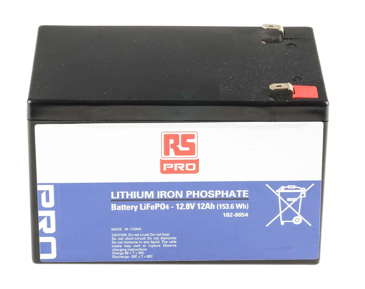Produktfoto 1 von RS PRO Lithium-Eisen-Phosphat Akkupack, 1-Zellen 12.8V / 12Ah, T2-Anschluss