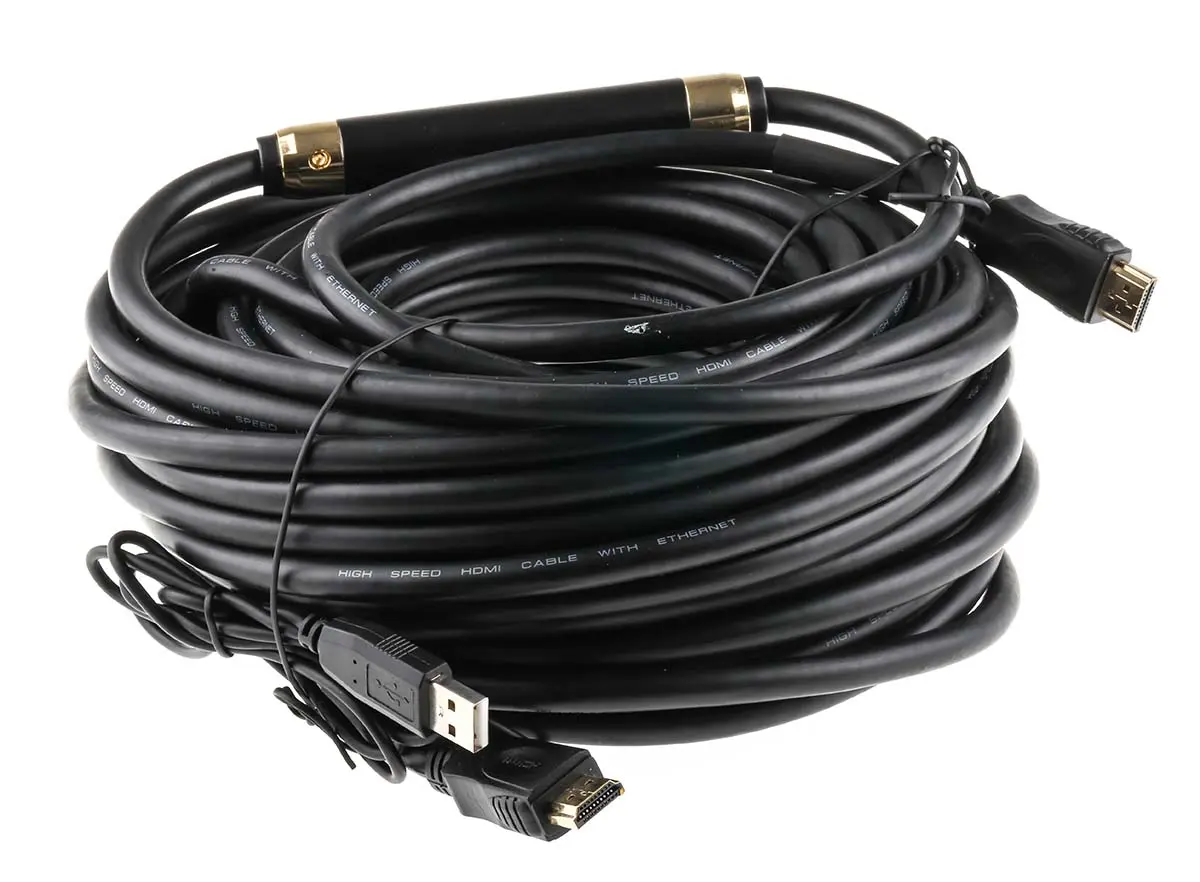 Produktfoto 1 von RS PRO HDMI-Kabel A HDMI Stecker B HDMI Stecker 4K max., 20m, Schwarz