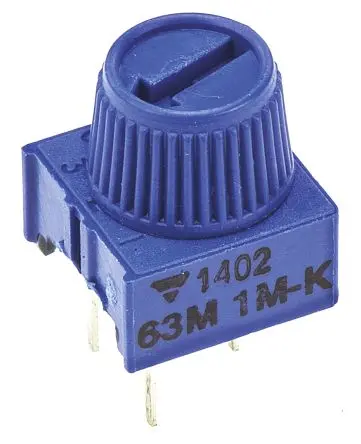 Produktfoto 1 von Vishay 63M 1-Gang THT Trimmer-Potentiometer, Einstellung von oben, 1MΩ, ±10%, 0.5W, Pin, L. 9.52mm