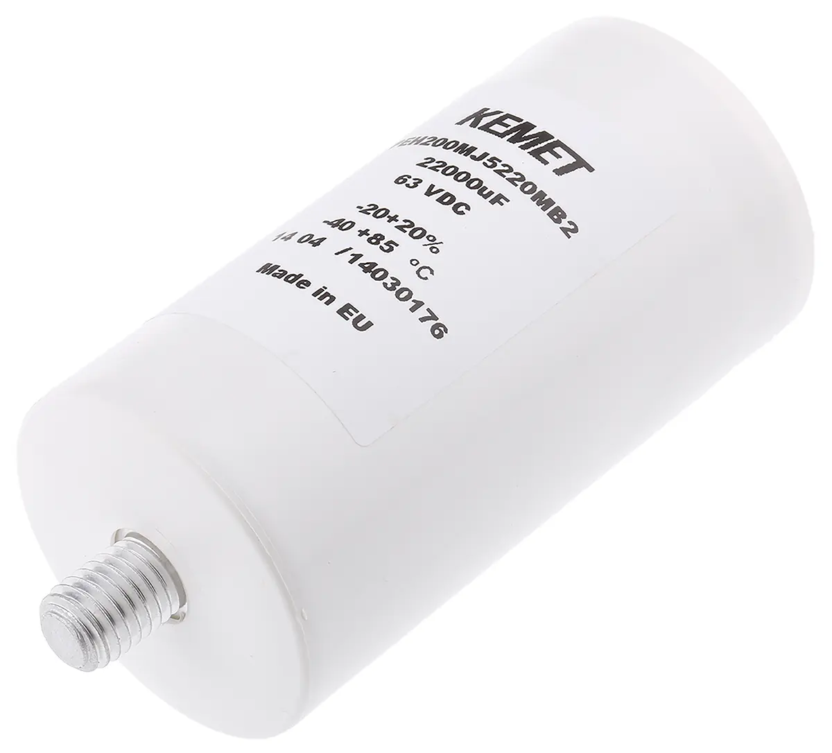 Produktfoto 1 von KEMET PEH200, Schraub Aluminium-Elektrolyt Kondensator 22000μF ±20% / 63V dc, Ø 51.6mm x 98.5mm x 98.5mm, +85°C
