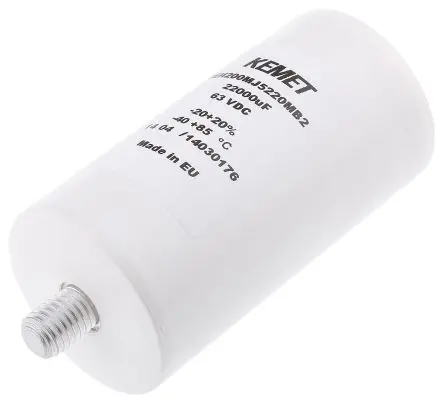 Produktfoto 1 von KEMET PEH200 Schraubanschlussklemme Kondensator 22000 μF ±20 % / 63V dc, Ø 51.6 mm x 98.5 mm x 98.5 mm, 85 °C