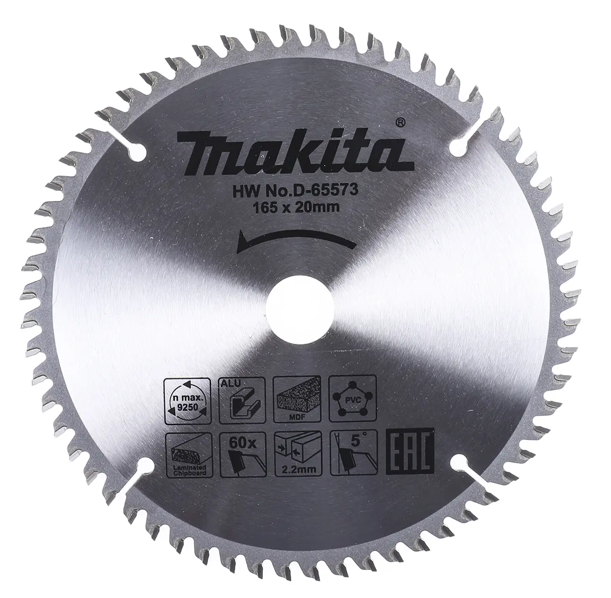 Produktfoto 1 von Makita 60 Wolframcarbid Aluminium, Holz, Kupfer, Polyvinylchlorid, Messing Kreissägeblatt, Ø 165 mm 1