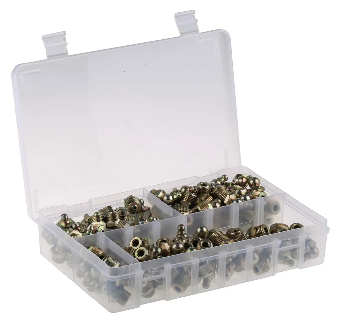 RS PRO Schmiernippelkit enthält H1 gerade 1/4 Zoll BSP (x50), H2-45 1/4 Zoll BSP (x50), H3-90 1/4 Zoll BSP (x50), Box