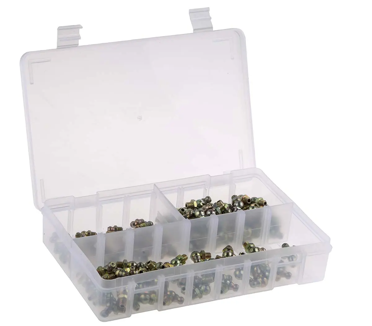 RS PRO Schmiernippelkit enthält H1 gerade 6x1 mm (x50), H2-45 6x1 mm (x50), H3-90 6x1 mm (x50), Box