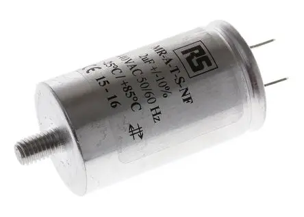 Produktfoto 1 von RS PRO MRA440 Folienkondensator 440V ac 2 μF ±10 %, Mit Gewindebolzen