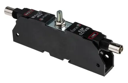 Produktfoto 1 von WJ Furse Video-Blitzschutz Video-Blitzschutz für CCTV-Koaxialkabel mit BNC-Steckern ABS, H. 54 mm, T. 19 mm, B. 144mm