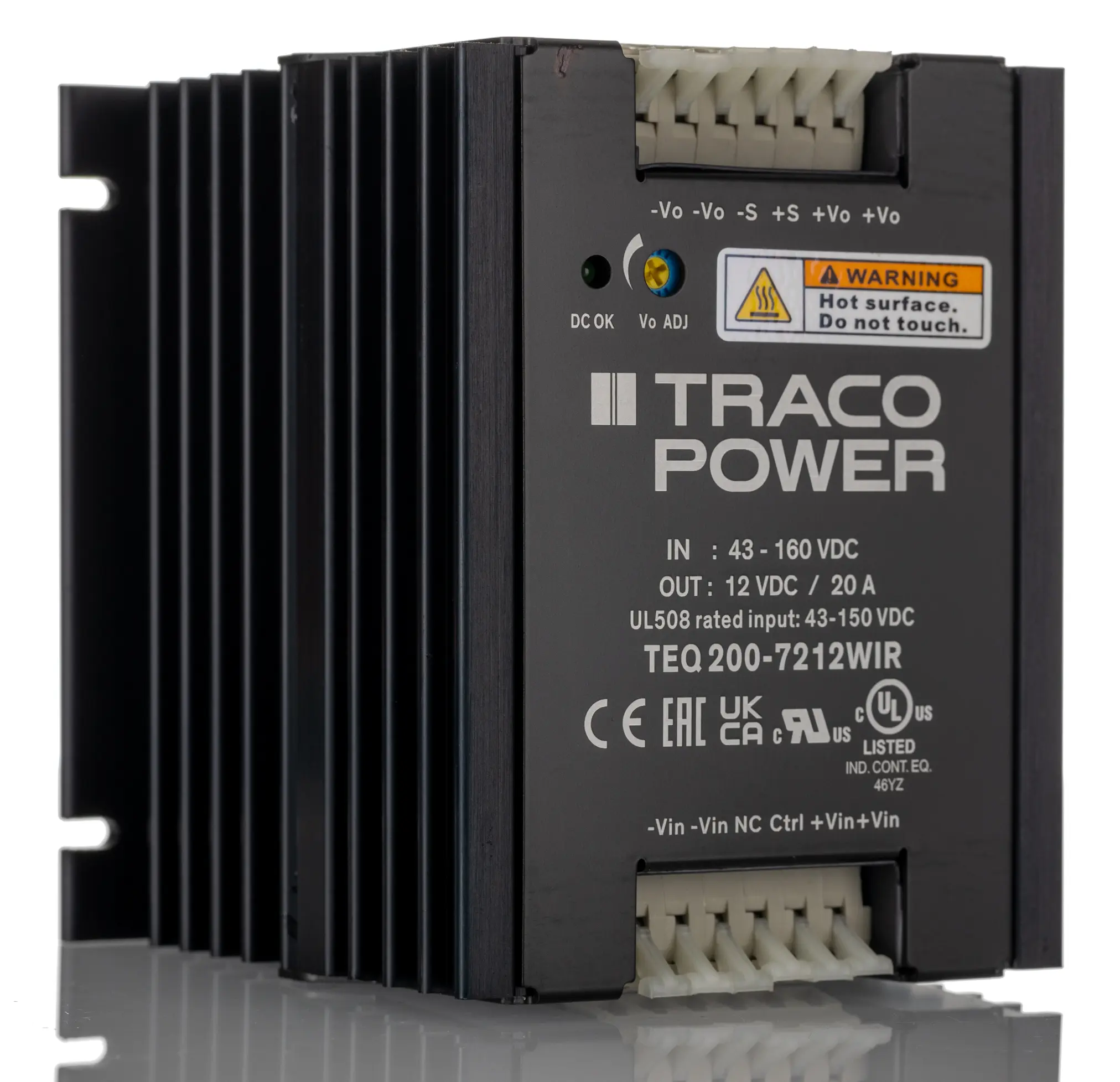 TRACOPOWER TEQ 200 DC/DC-Wandler 300W 110 V dc IN, 12V dc OUT / 20A Gehäusemontage 3kV isoliert