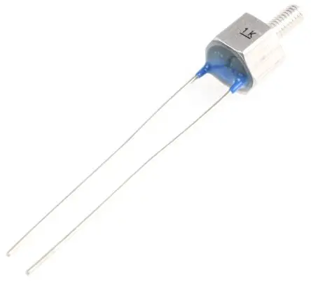 Produktfoto 1 von TDK B57045K Thermistor 1 kΩ, NTC, 75 s 21 mm, 4.1 %/°C 14 mm, Messung, Temperaturkompensation, Steuerung 8 mm, Toleranz