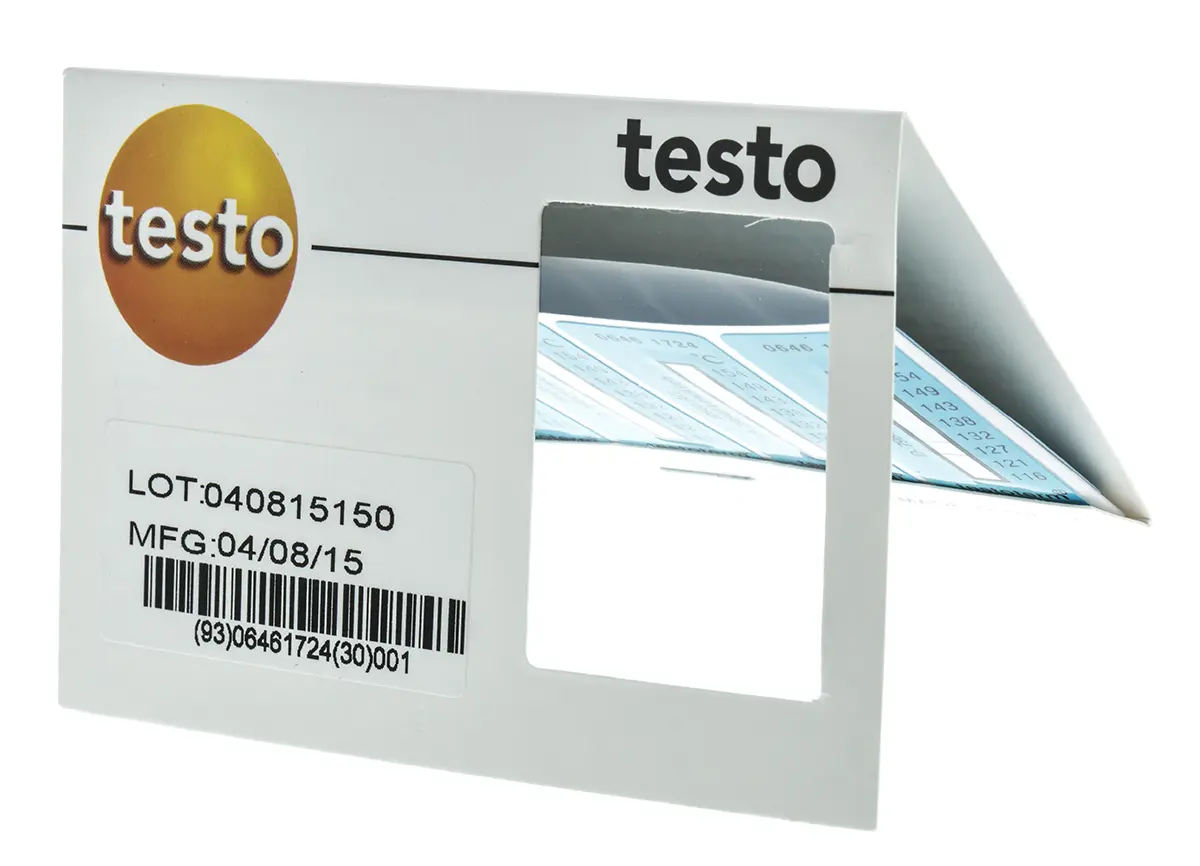 Produktfoto 1 von Testo Temperaturmessstreifen 116 °C / 154 °C 2 Messbereiche 10 Stk. Vertikal, L. 50 mm, B. 18 mm