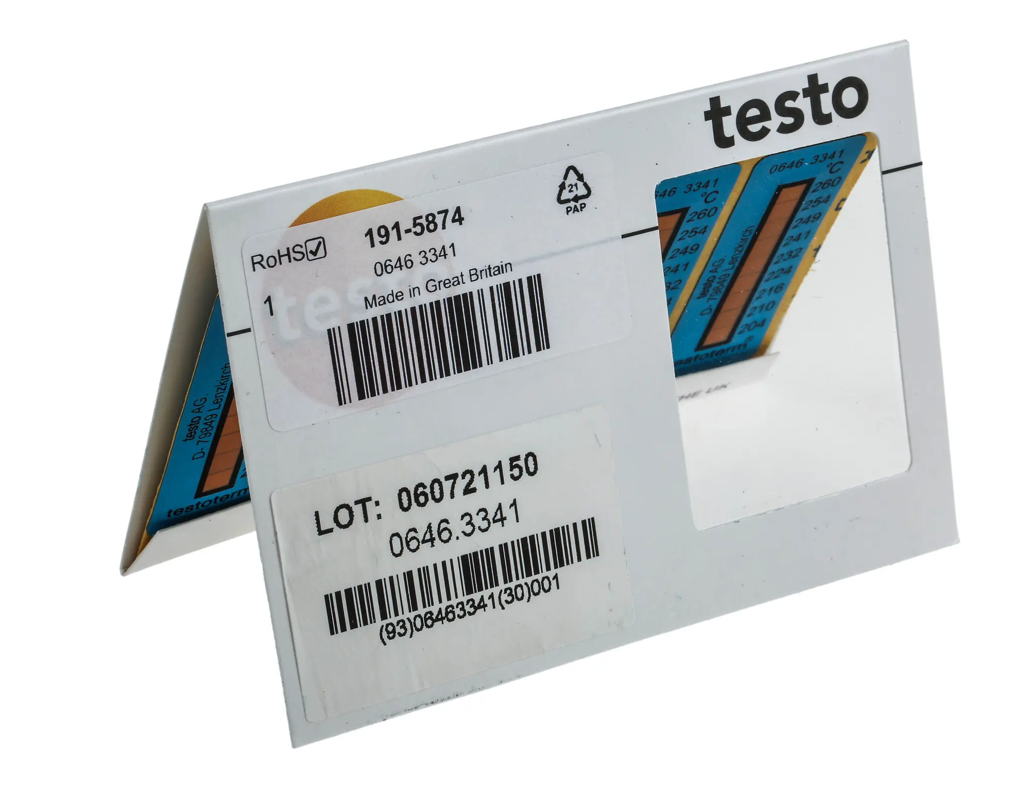 Produktfoto 1 von Testo Temperaturmessstreifen 204 °C / 260 °C 2 Messbereiche 10 Stk. Vertikal, L. 50 mm, B. 18 mm