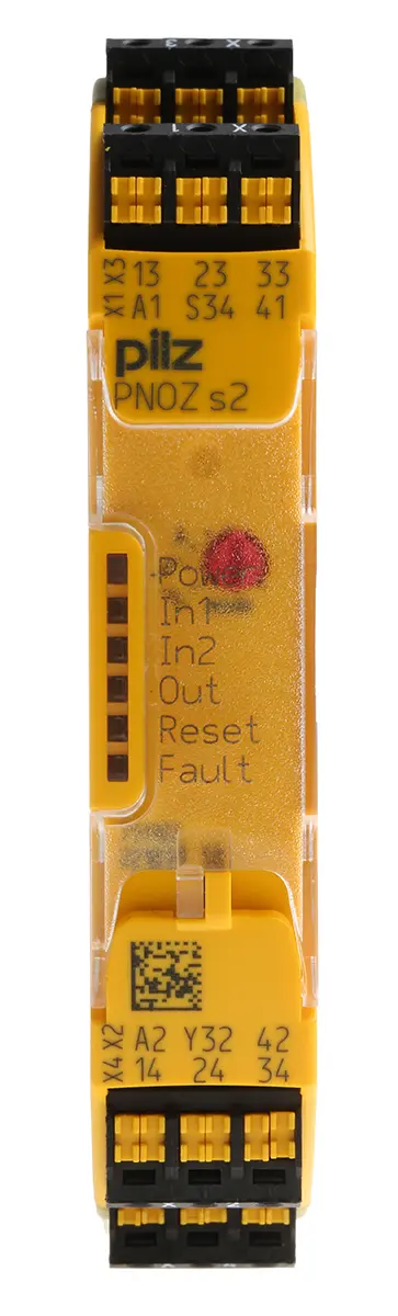 Produktfoto 1 von Pilz PNOZ s2 C Sicherheitsrelais, 24V dc, 2-Kanal, 3 Sicherheitskontakte Not-Aus, 1 Hilfsschalter, 4 ISO 13849-1,