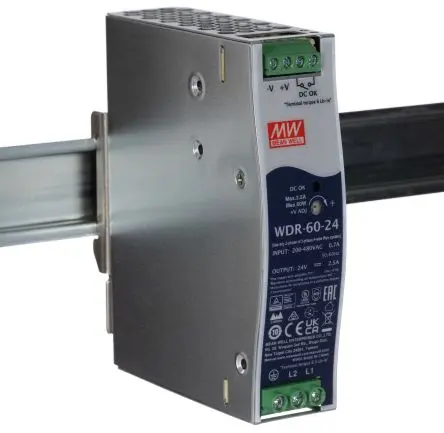 Produktfoto 1 von MEAN WELL WDR DIN-Schienen Netzteil Getaktet 24 V dc / 2.5A 60 W 180 → 550 V ac / 254 → 780V dc