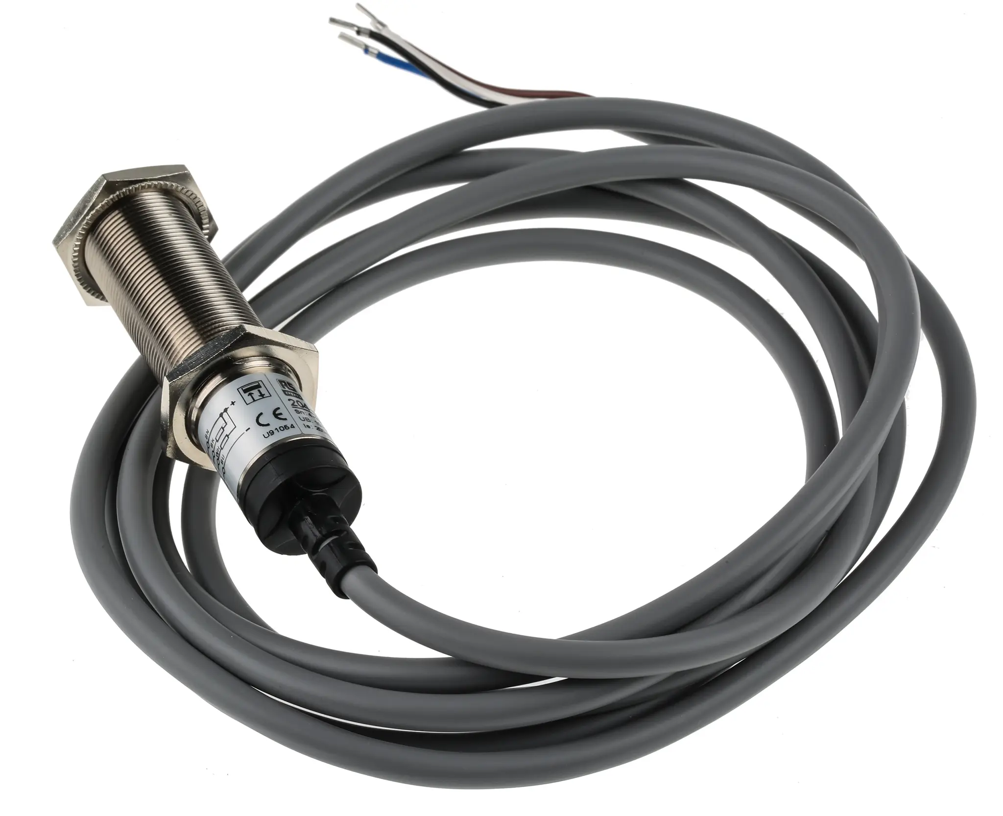 Produktfoto 1 von RS PRO zylindrisch Optischer Sensor, Hintergrundunterdrückung, Bereich 0,1 m, NPN NO+NC Ausgang, Anschlusskabel,