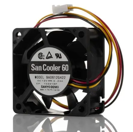 Produktfoto 1 von Sanyo Denki 9A06 Axiallüfter, Kugel, 12V dc / 2.88 W 240 mA, 5600 U/min, 27.6 cfm 60 mm 60mm 25 mm