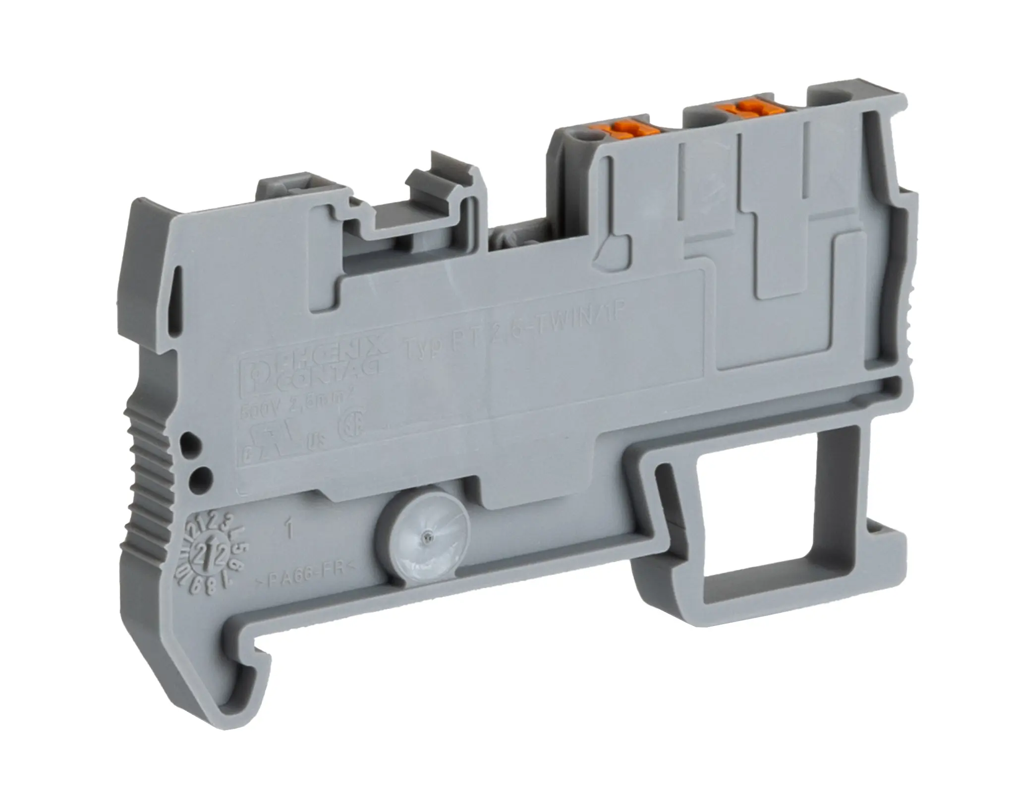 Produktfoto 1 von Phoenix Contact PT 2 Bauteil-Anschlussklemmenblock 1 Grau, 4 mm², 500 V Einsteck-Anschluss