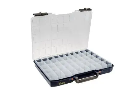 Produktfoto 1 von Raaco Kleinteilebox, Polycarbonat, Polypropylen Blau, 50 Fächer, 55 mm x 425mm x 330 mm
