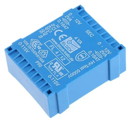 Produktfoto 1 von Block Printtrafo, Trafo 115 V ac, 230 V ac / 12 V ac 2 Ausg. 53 mm x 44mm x 44 mm 0.98 kg Stift