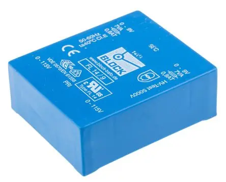 Produktfoto 1 von Block Printtrafo, Trafo 115 V ac, 230 V ac / 9 V ac 2 Ausg. 14 VA 68 mm x 44mm x 57 mm 0.98 kg Stift