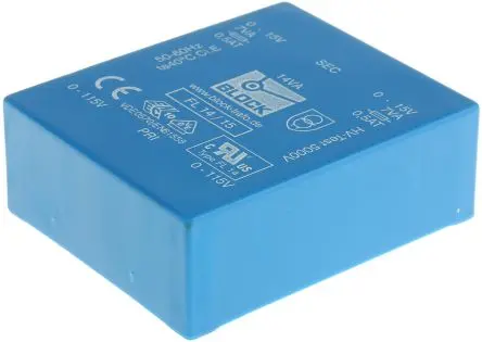 Produktfoto 1 von Block Printtrafo, Trafo 115 V ac, 230 V ac / 15 V ac 2 Ausg. 68 mm x 24.4mm x 57 mm 0.98 kg Stift
