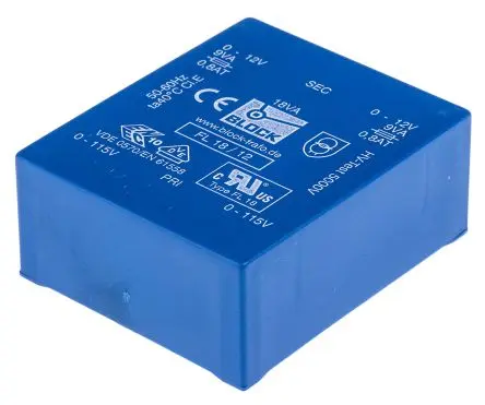 Produktfoto 1 von Block Printtrafo, Trafo 115 V ac, 230 V ac / 12 V ac 2 Ausg. 18 VA 68 mm x 27.6mm x 57 mm 0.98 kg Stift