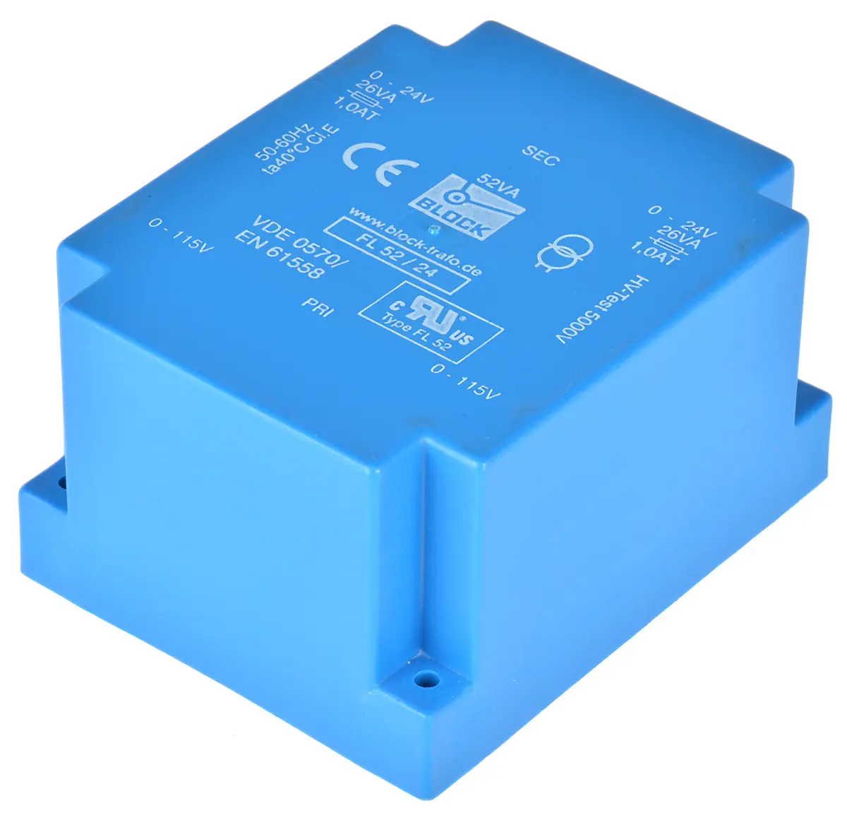 Block Printtrafo, Trafo 115 V, 230 V ac / 24 V ac 2  Ausg. 52 VA 86.5 mm x 49 mm x 70 mm 980 g Durchsteckmontage
