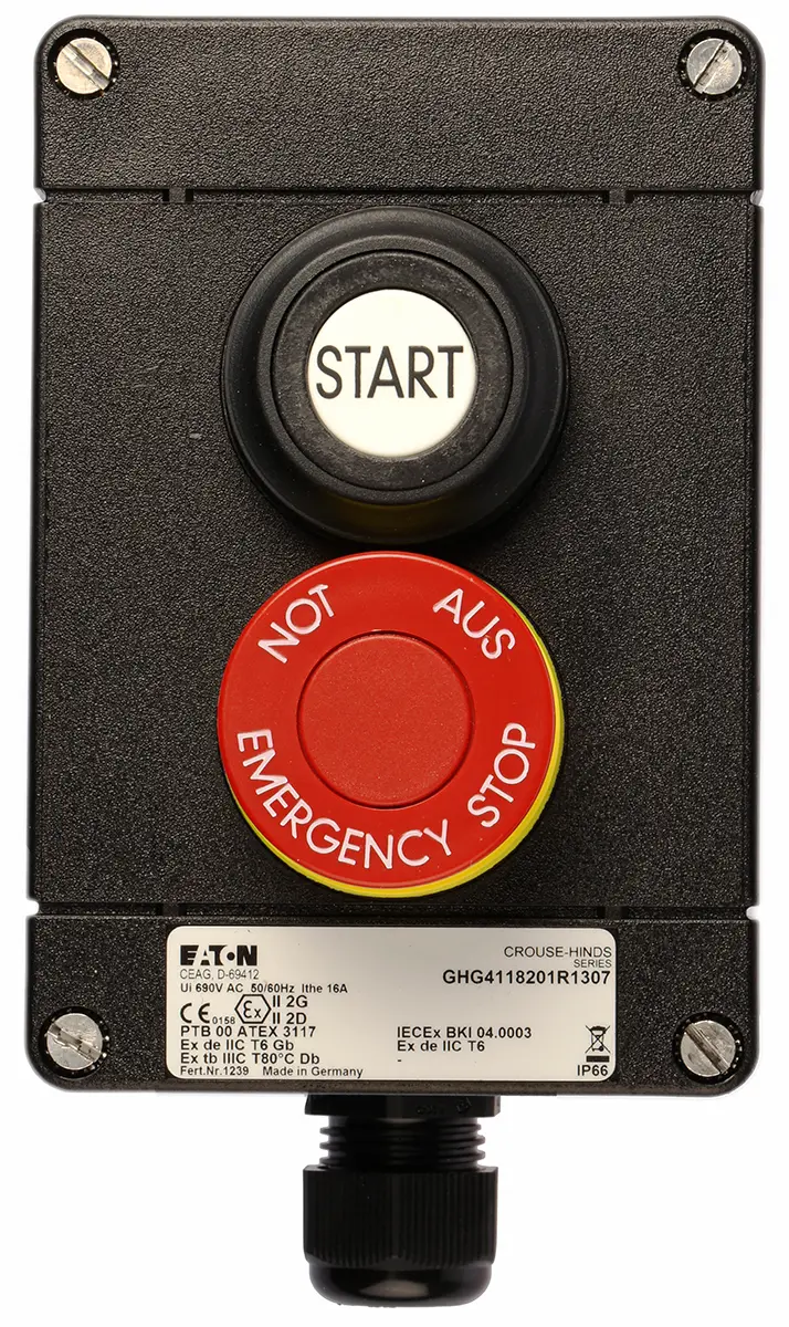 Produktfoto 1 von Eaton CROUSE-HINDS Drucktaste-Steuerstation, IP40, 2 Schwarz Ø 22 mm
