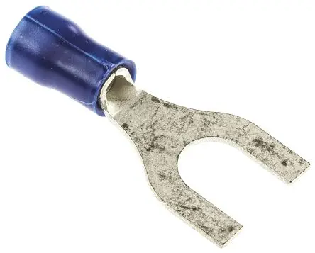 Produktfoto 1 von TE Connectivity PLASTI-GRIP Blau Isoliert Gabelkabelschuh B. 12mm, M6 Polyvinylchlorid 16 AWG 14 AWG