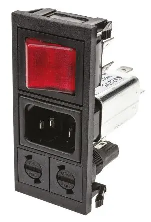 Bulgin 10A C14 IEC Filterung Stecker mit 2-Pol Schalter 5 x 20 mm Sicherung, 250V ac, Einrastmontage, 2