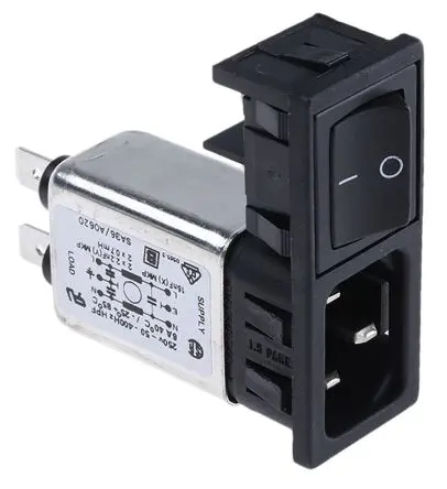 Bulgin 10A C14 IEC Filterung Stecker mit 2-Pol Schalter, 250V ac, Einrastmontage, 2