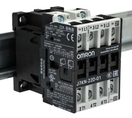 Produktfoto 1 von Omron J7KN Schütz 24V-Spule, 3-polig / 22 A 12 kW 1 Öffner 1-Hilfskontakte