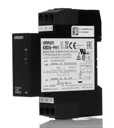 Produktfoto 1 von Omron K8DS Überwachungsrelais 3-phasig, 1-poliger Umschalter DIN-Hutschiene
