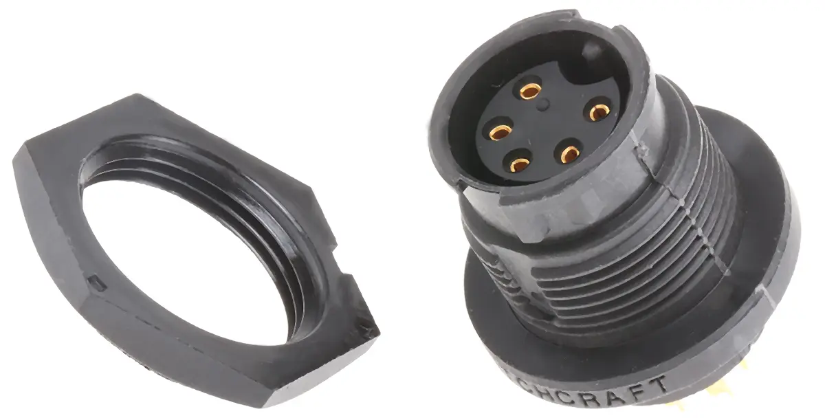 Switchcraft EN3 Standard Rundsteckverbinder Buchse 5-polig Buchse 7.5A Frontplattenmontage IP68, IP69K