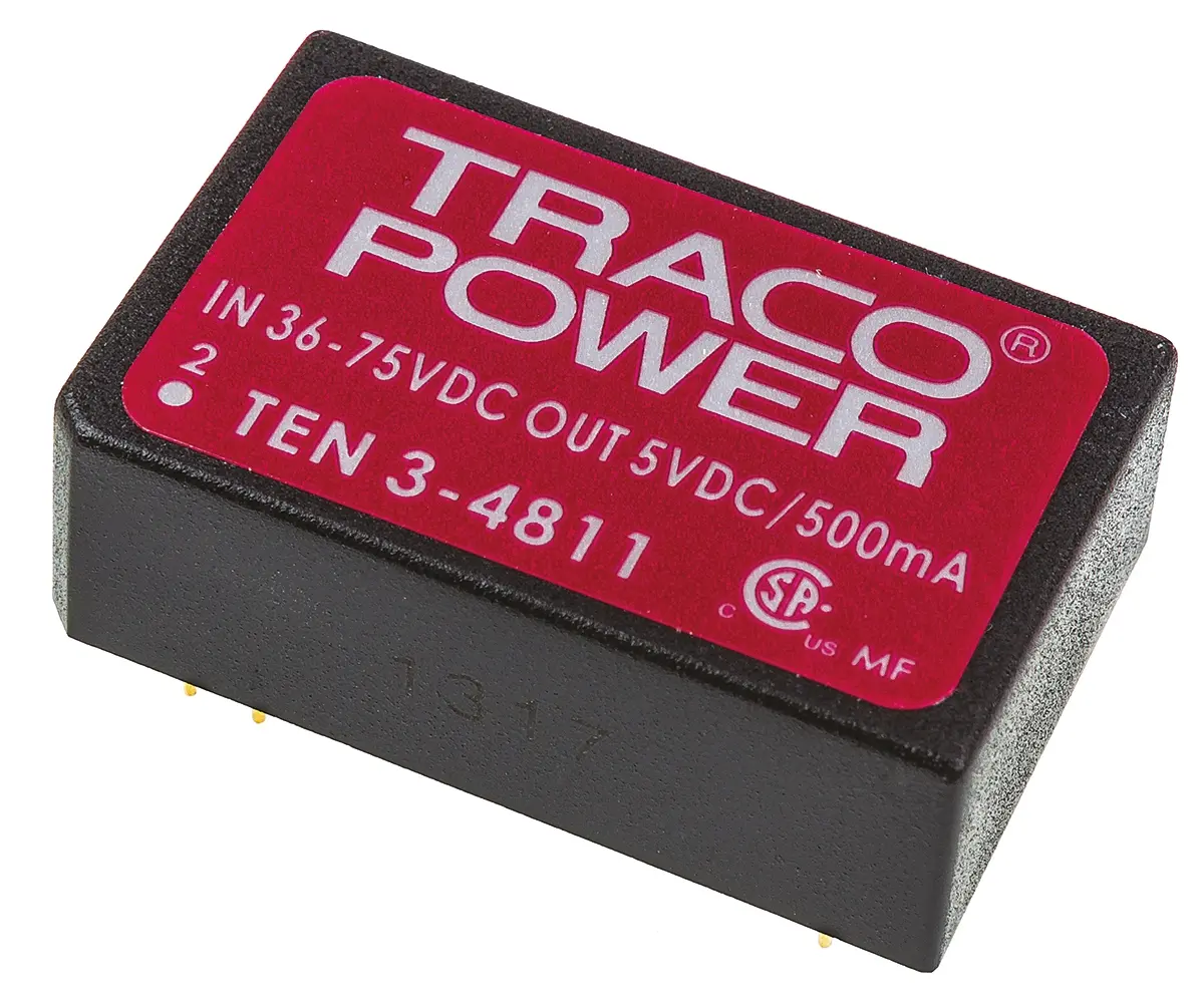 TRACOPOWER TEN 3 DC/DC-Wandler 3W 48 V dc IN, 5V dc OUT / 500mA Durchsteckmontage 1.5kV dc isoliert