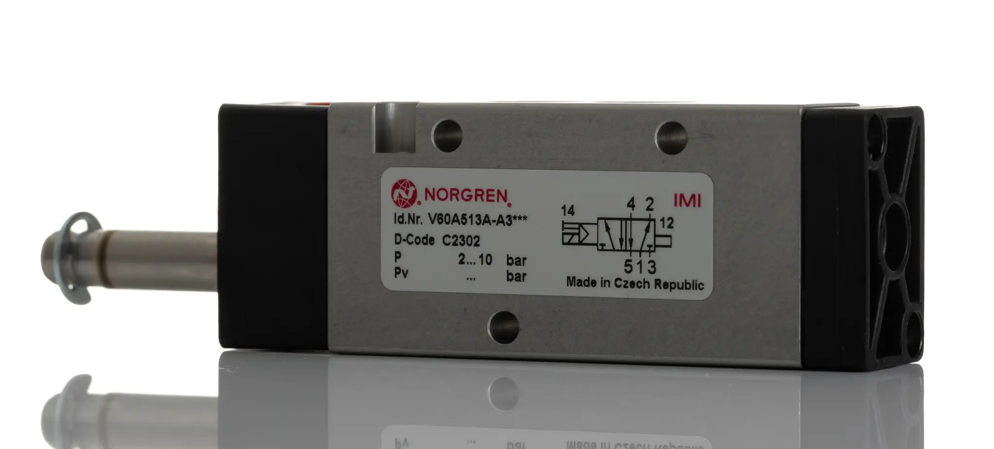Produktfoto 1 von Norgren V60 Pneumatik-Magnetventil 5/2 Inline G1/8, Magnet/Luft-betätigt